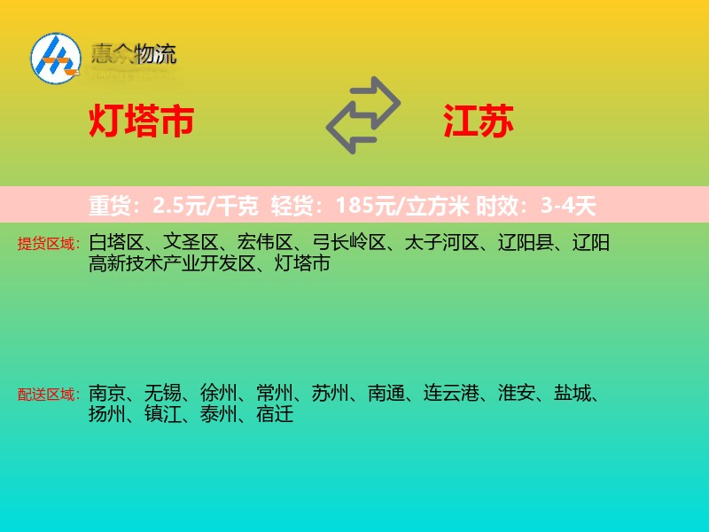灯塔市到江苏物流专线