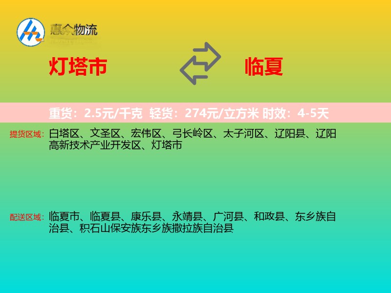 灯塔市到临夏物流专线
