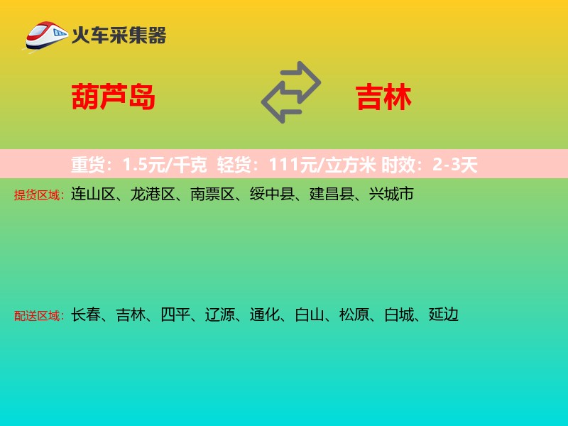 葫芦岛到吉林物流专线