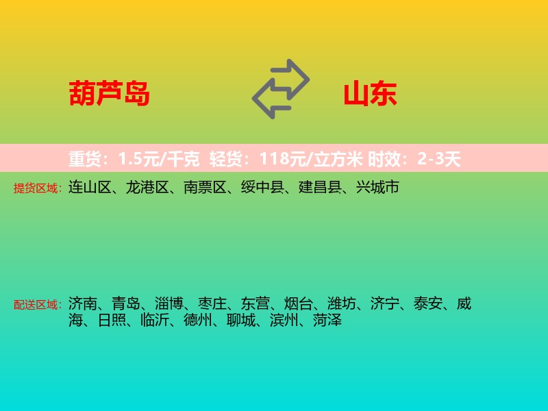 葫芦岛到山东长途搬家
