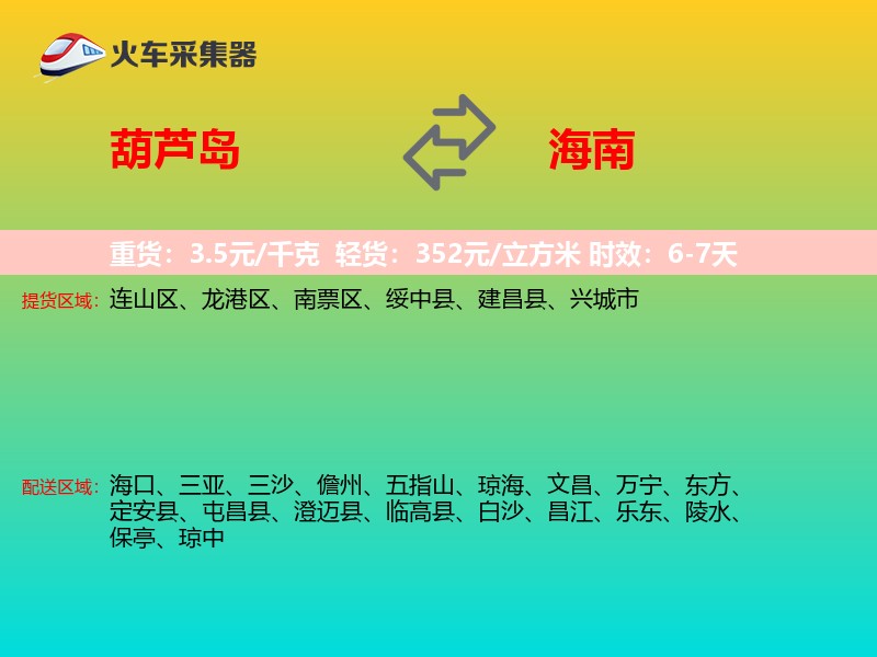 葫芦岛到海南物流专线
