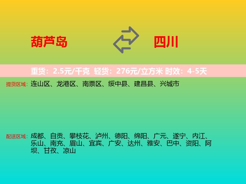 葫芦岛到四川长途搬家