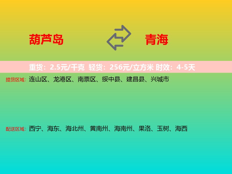 葫芦岛到青海长途搬家