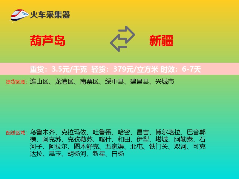 葫芦岛到新疆物流专线