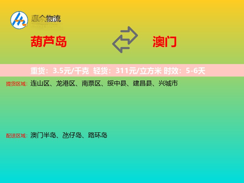 葫芦岛到澳门长途搬家