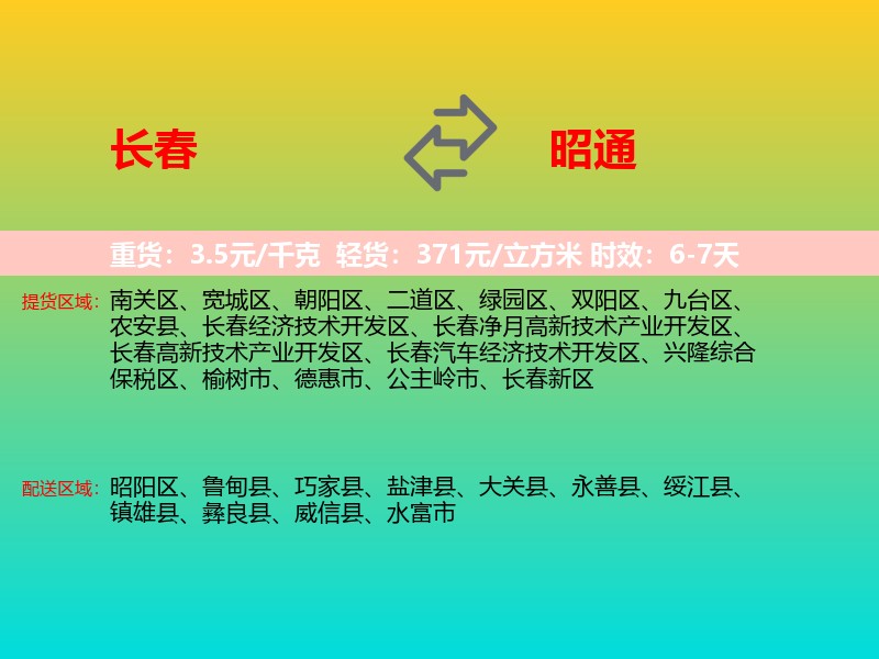 长春到昭通物流专线价格时效