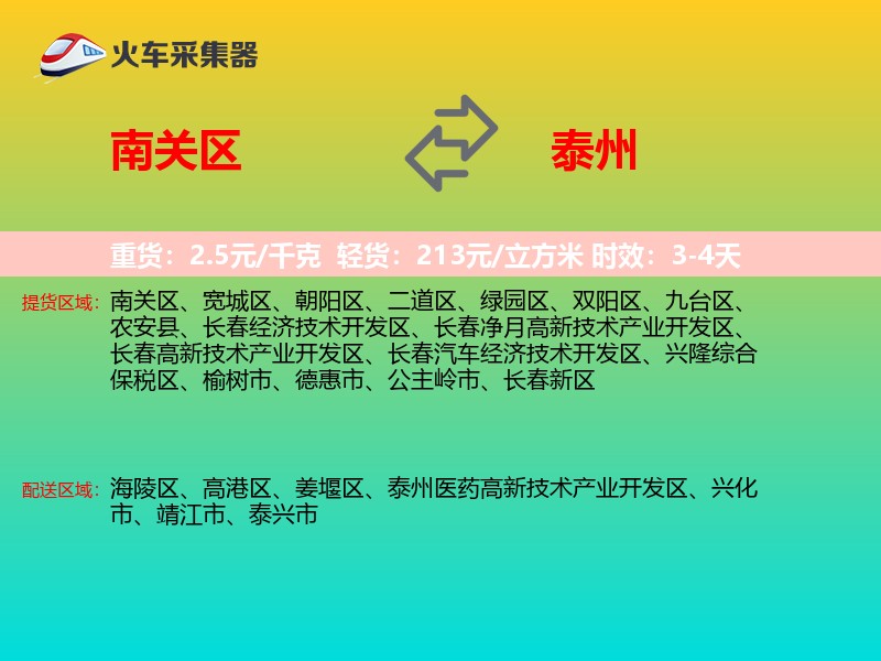 南关区到泰州物流专线