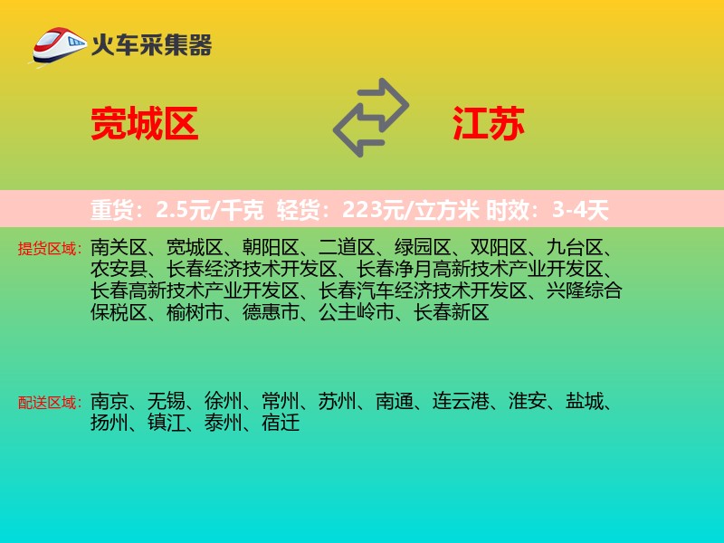 宽城区到江苏物流专线
