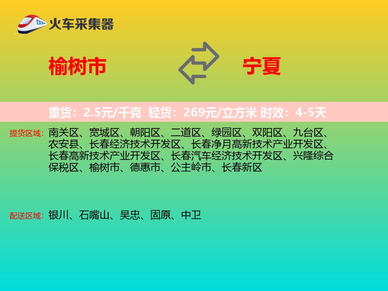 榆树市到宁夏物流专线