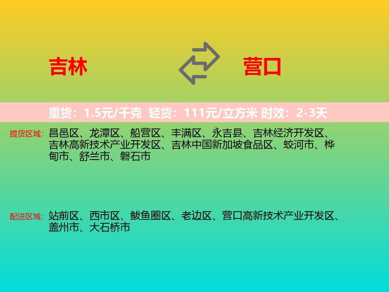 吉林到营口物流专线价格时效