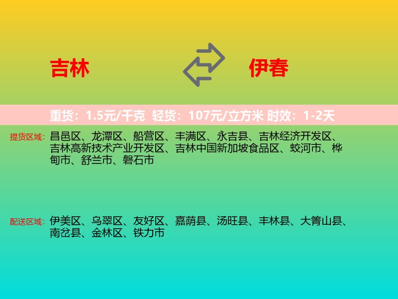 吉林到伊春物流专线价格时效
