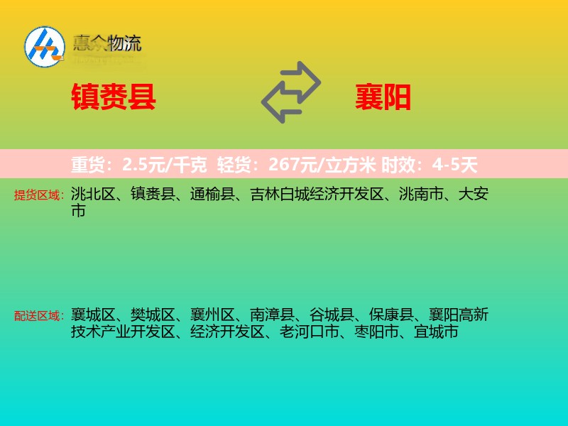 镇赉县到襄阳物流专线
