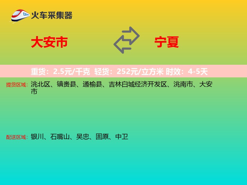 大安市到宁夏物流专线