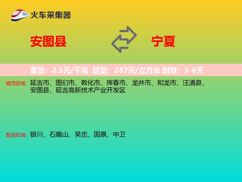 安图县到宁夏物流专线