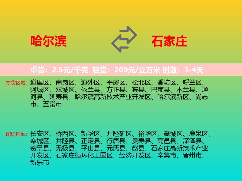 哈尔滨到石家庄物流专线价格时效