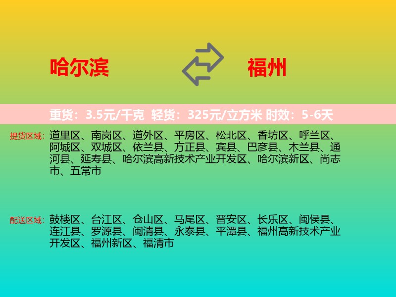 哈尔滨到福州物流专线价格时效