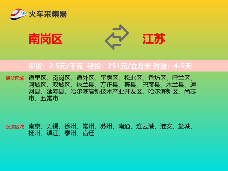 南岗区到江苏物流专线