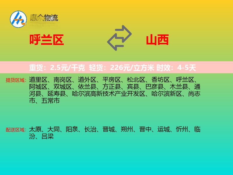 呼兰区到山西长途搬家