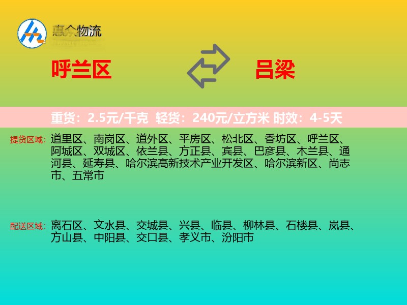呼兰区到吕梁物流专线