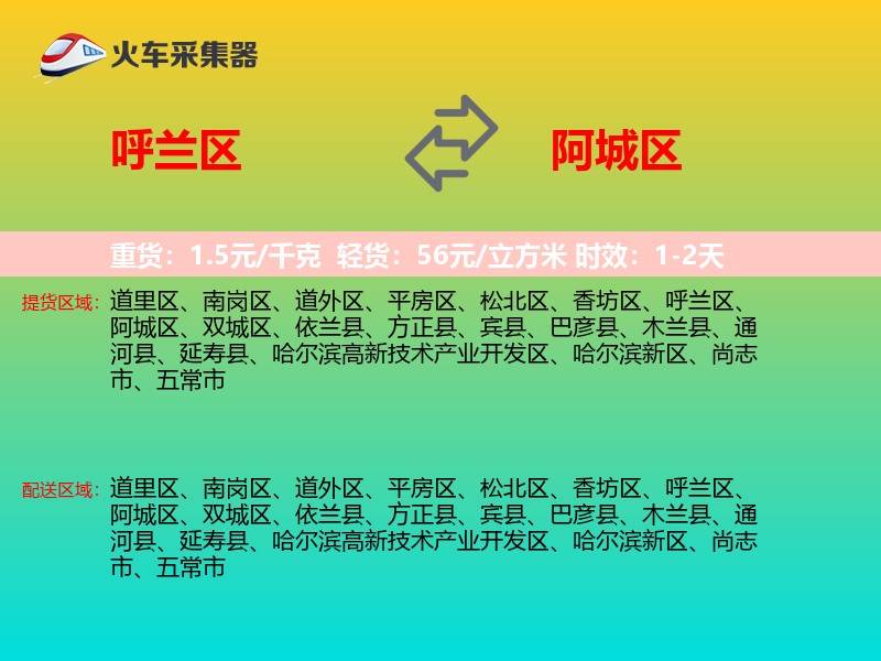 呼兰区到阿城区物流专线