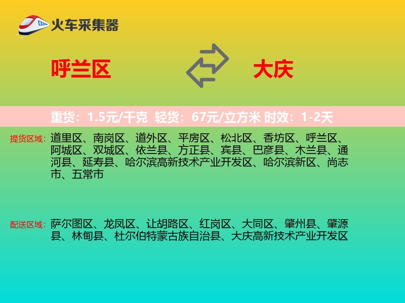 呼兰区到大庆物流专线