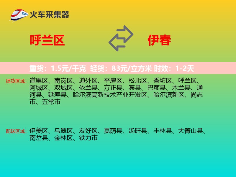 呼兰区到伊春物流专线