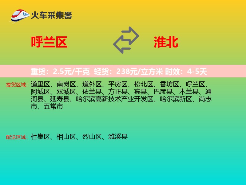 呼兰区到淮北物流专线