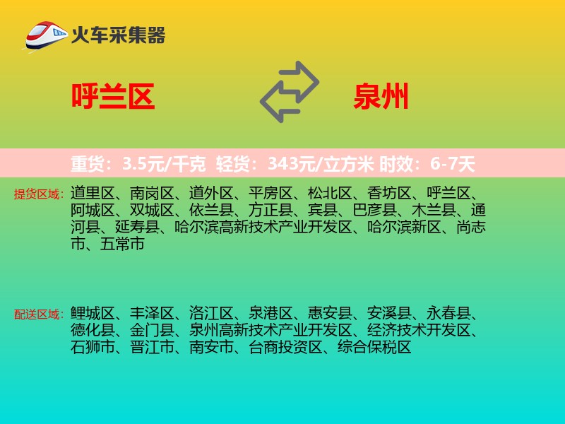 呼兰区到泉州物流专线