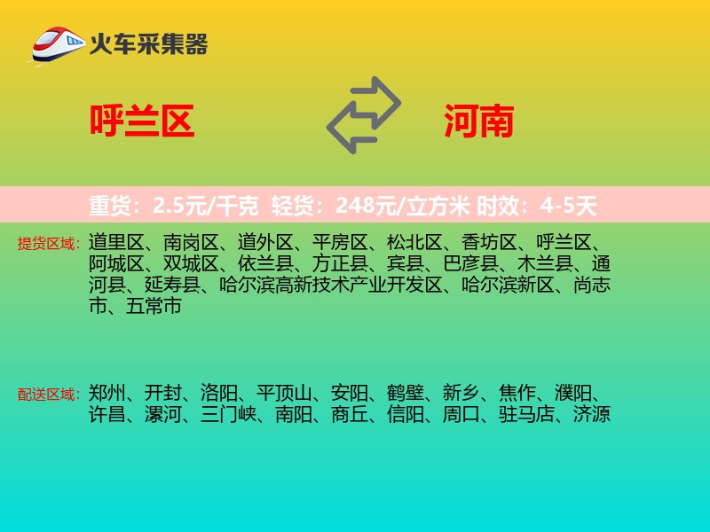 呼兰区到河南轿车托运