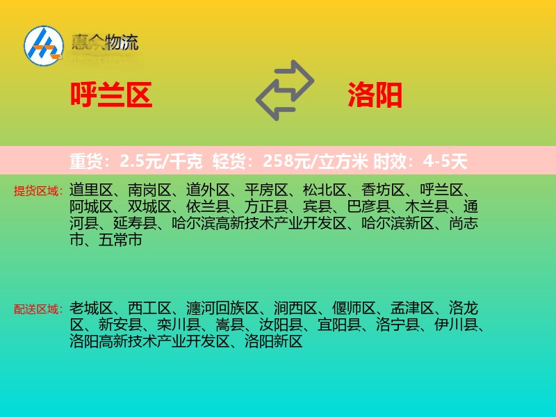 呼兰区到洛阳物流专线