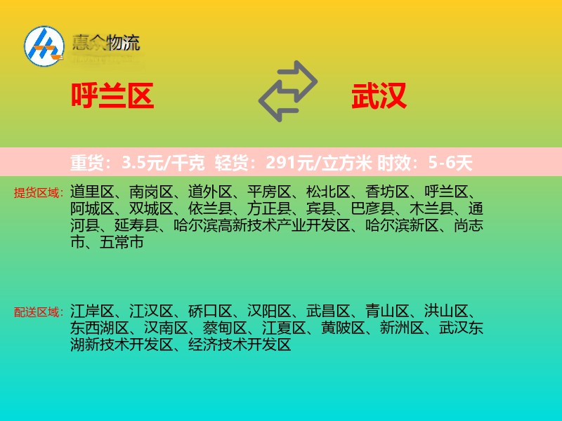 呼兰区到武汉物流专线