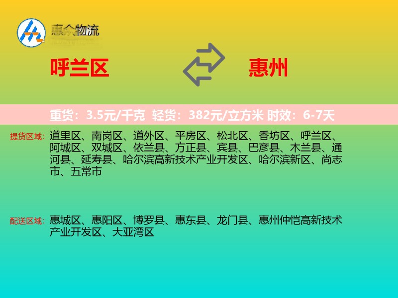 呼兰区到惠州物流专线