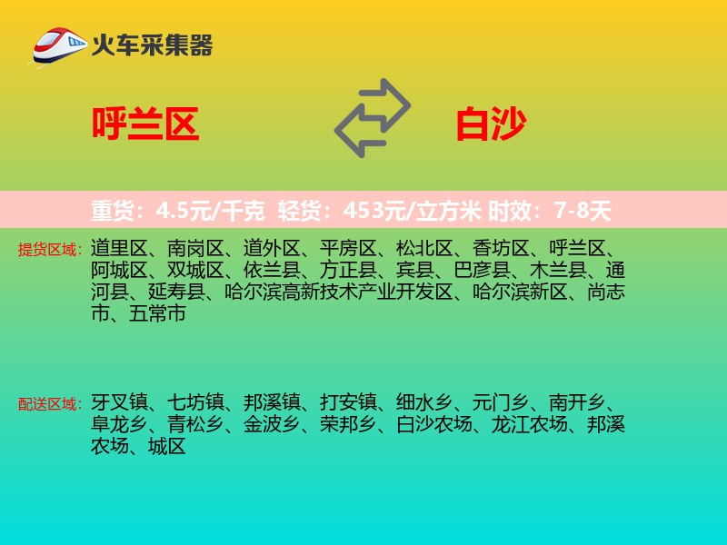 呼兰区到白沙物流专线