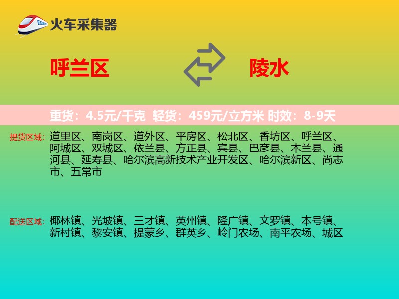 呼兰区到陵水物流专线