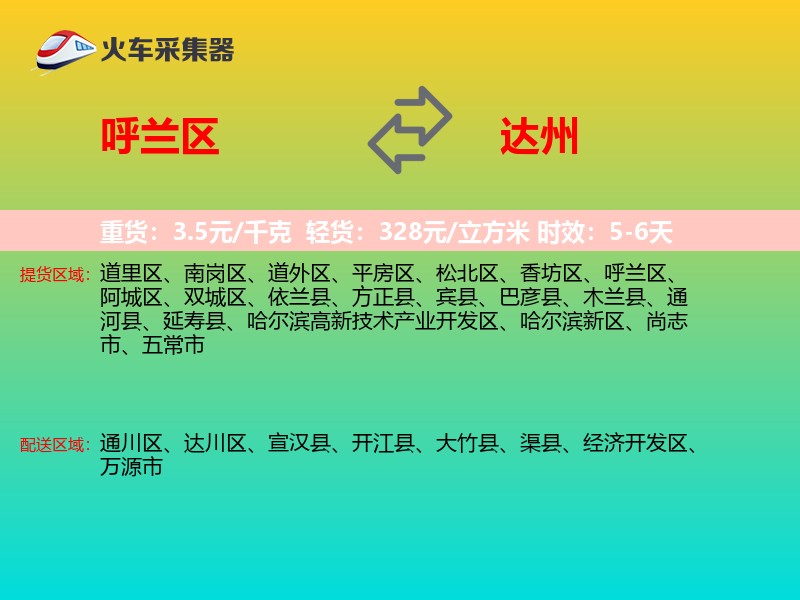 呼兰区到达州物流专线
