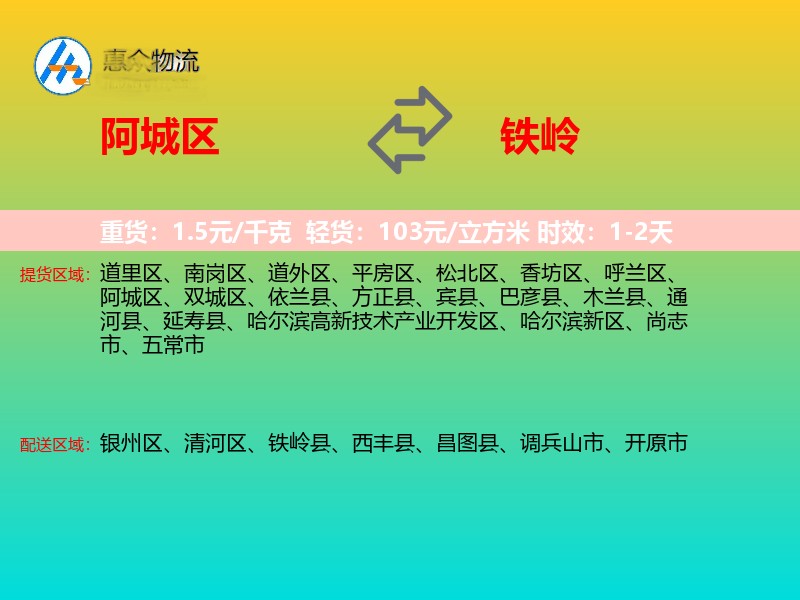 阿城区到铁岭物流专线