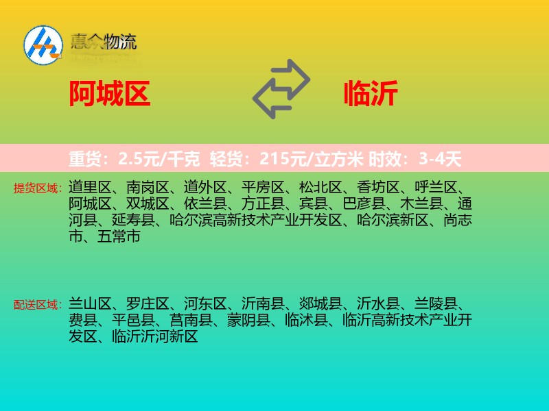 阿城区到临沂物流专线