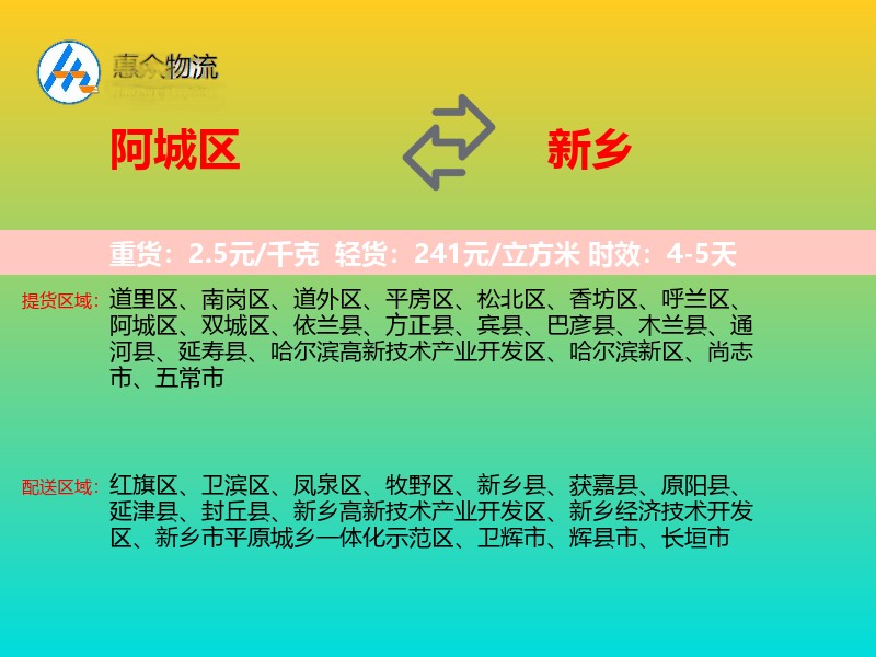 阿城区到新乡物流专线