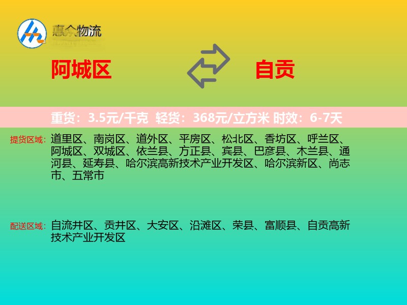 阿城区到自贡物流专线