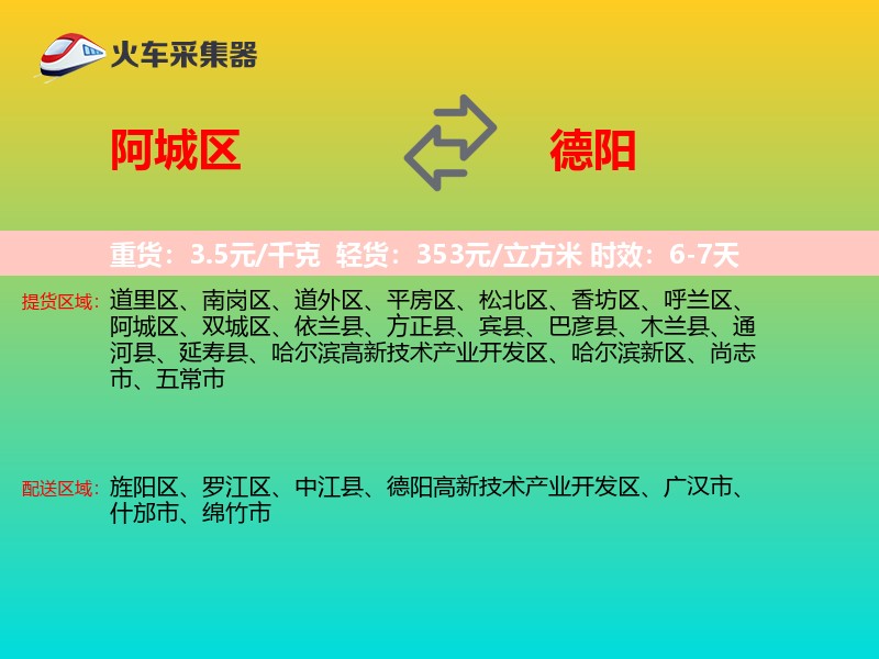 阿城区到德阳物流专线