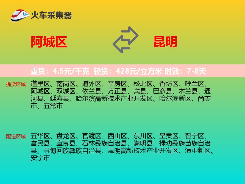阿城区到昆明物流专线