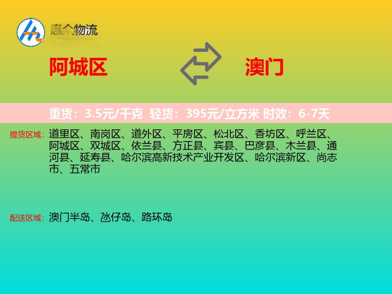 阿城区到澳门轿车托运