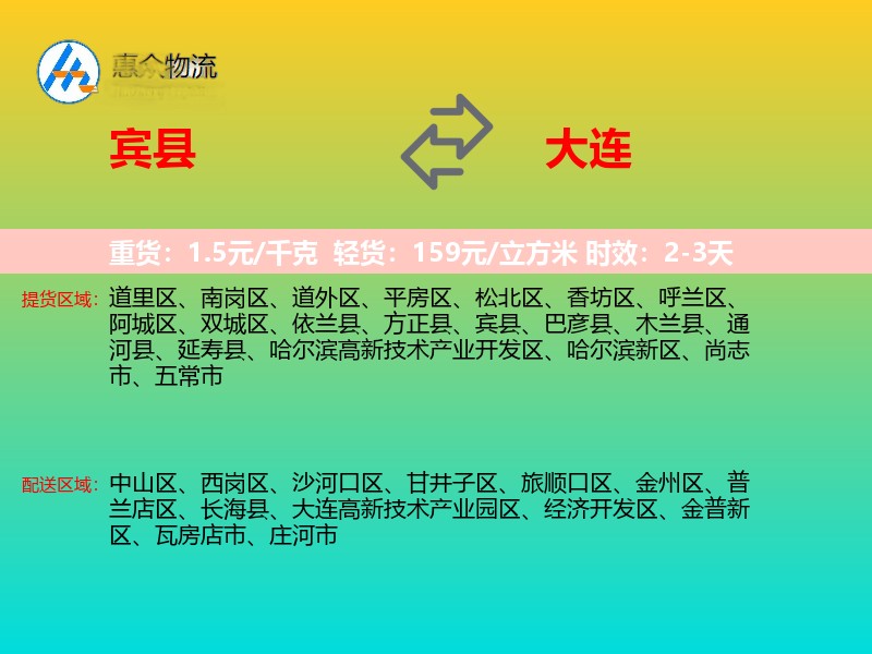 宾县到大连物流专线