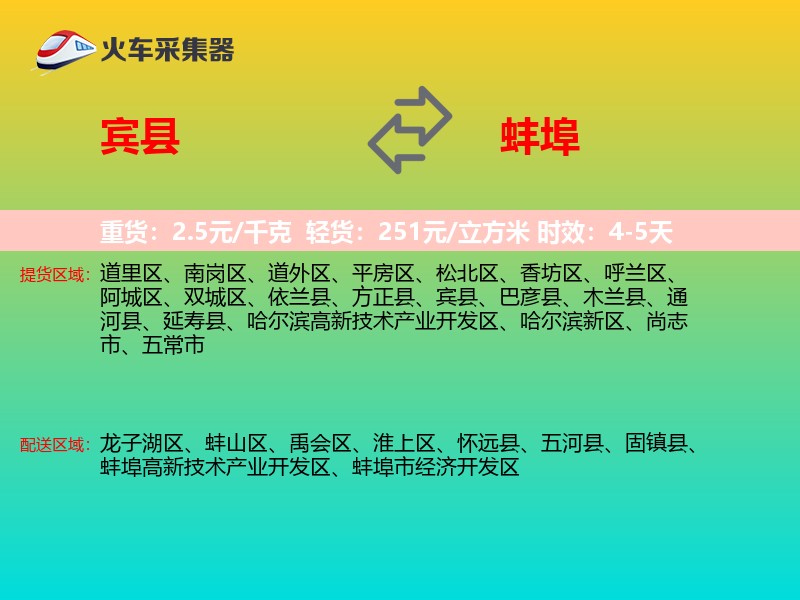 宾县到蚌埠物流专线