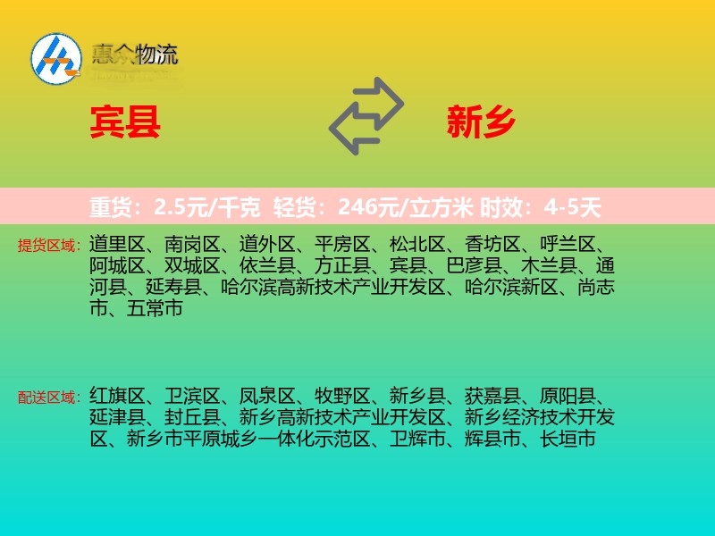 宾县到新乡物流专线
