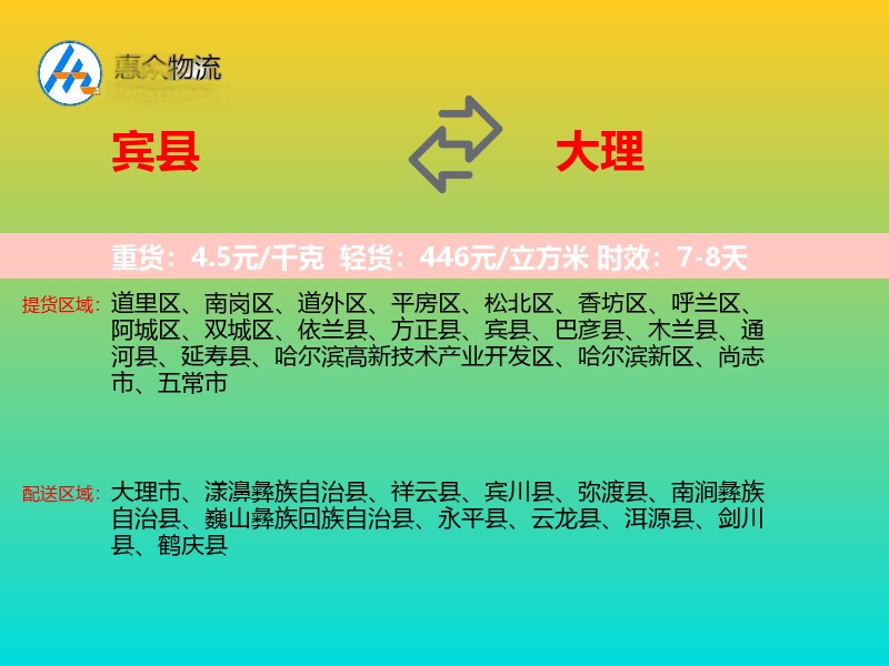 宾县到大理物流专线