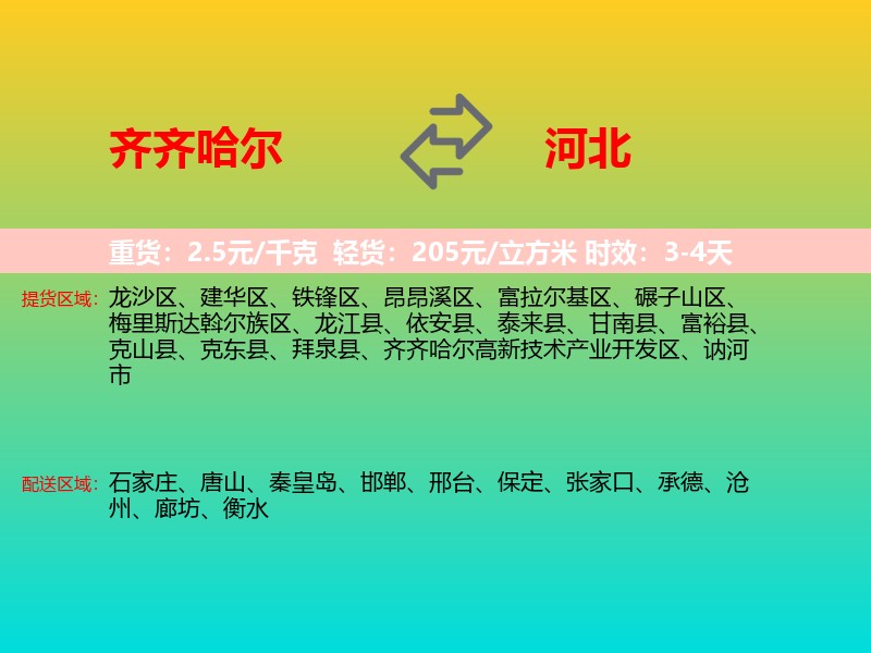 齐齐哈尔到河北长途搬家