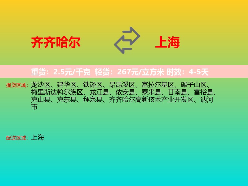 齐齐哈尔到上海长途搬家