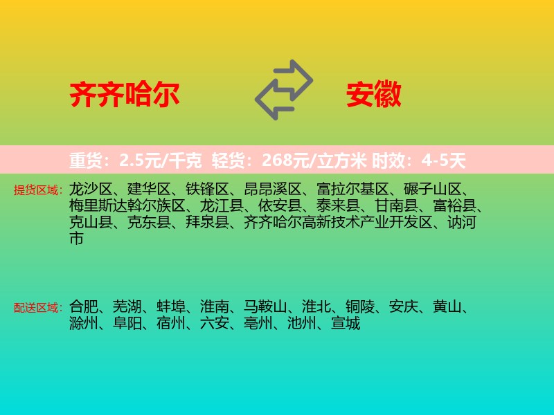 齐齐哈尔到安徽长途搬家