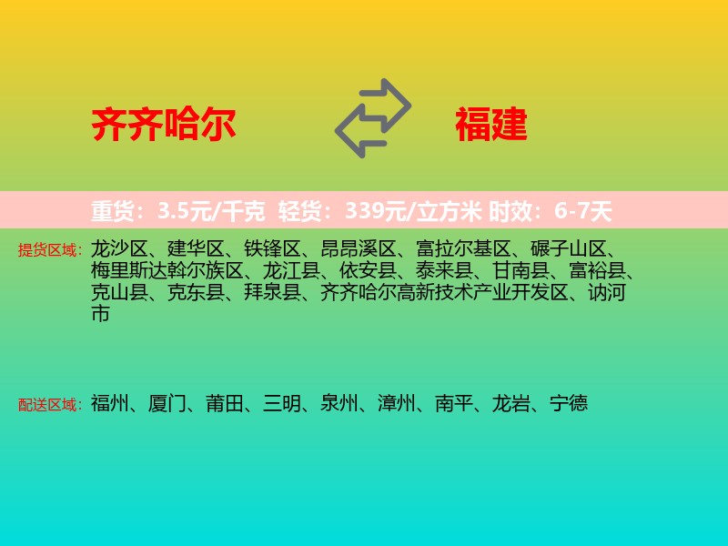 齐齐哈尔到福建长途搬家